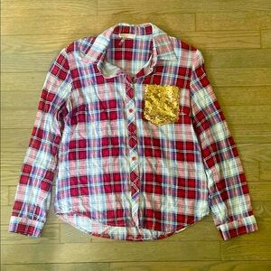 Sequin plaid button down